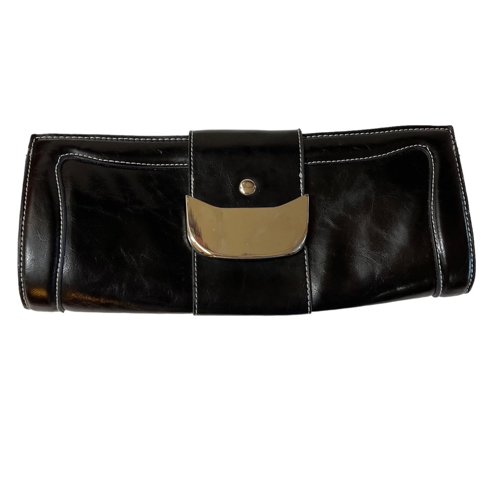 Chinese laundry black faux leather clutch magnetic snap